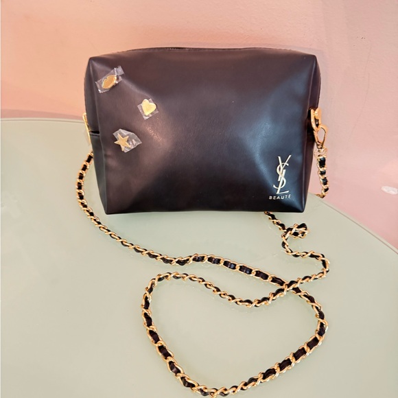 YSL YVES SAINT LAURENT Black Beaute Cosmetic Pouch with Studded Gold Accents New - Picture 13 of 15